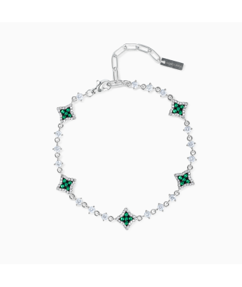 Bracelet Flower Tennis Argenté - Pierres vertes brillant des détails fins