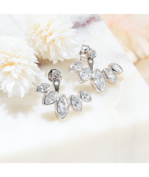 Boucles d'oreilles lobes florales oxyde de zirconium blanc en argent ou a consommer sur place