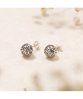 Puces d'oreilles boules filigranées en argent soldes