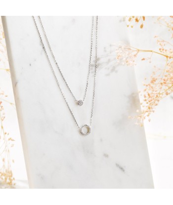 Collier double chaîne oxydes de zirconium pavés en argent en stock