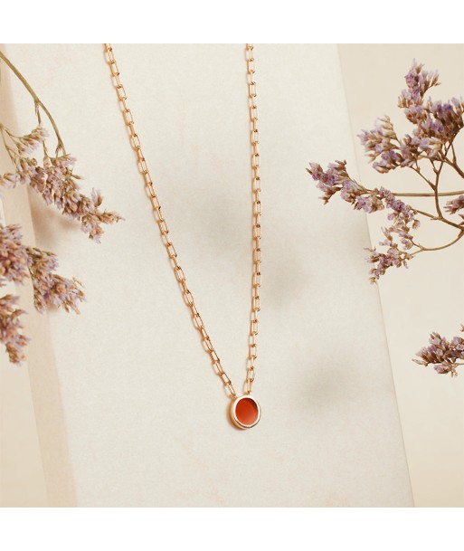 Collier petit pendentif serti d'Agate rouge en plaqué or Véritable concentré