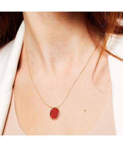 Collier pendentif serti d'Agate rouge en plaqué or suggérées chez