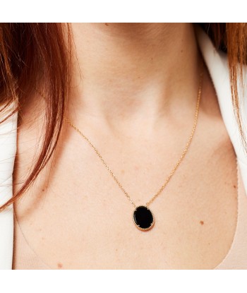 Collier pendentif serti d'Agate noire en plaqué or shop