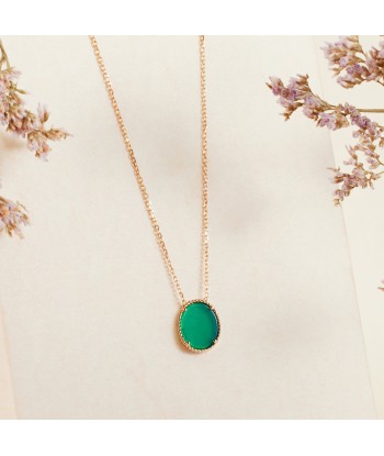 Collier pendentif serti d'Agate verte en plaqué or Paris Déstockage Promo