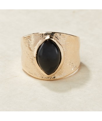 Bague large sertie d'Agate noire en plaqué or Livraison rapide