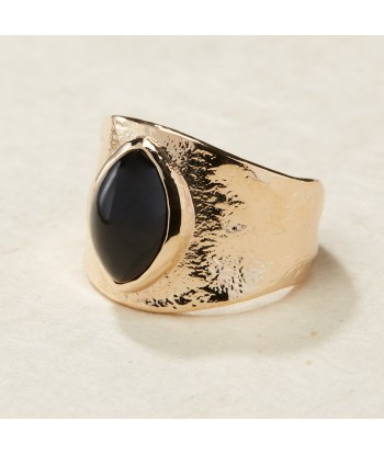 Bague large sertie d'Agate noire en plaqué or Livraison rapide