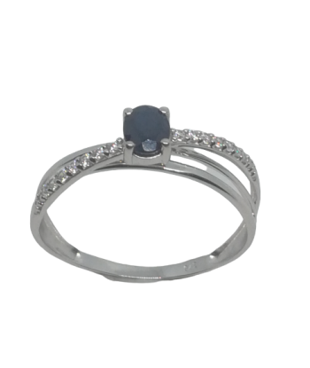 Bague en or gris, saphir et oxydes de zirconium Economisez 