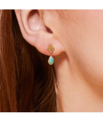 Boucles d'oreilles pendantes losanges perlés & Amazonite en plaqué or de votre