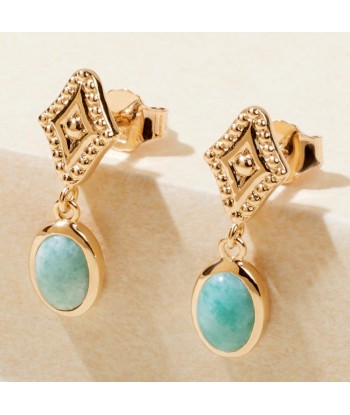 Boucles d'oreilles pendantes losanges perlés & Amazonite en plaqué or de votre