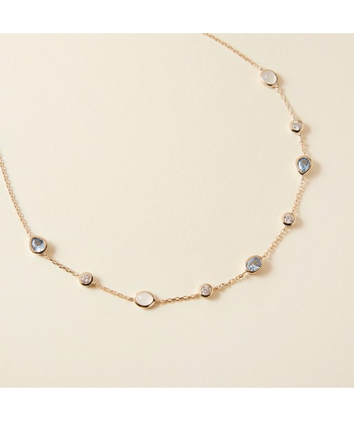 Collier serti d'oxyde de zirconium bleu et pierre de lune en plaqué or suggérées chez