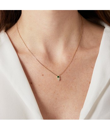 Collier serti clos d'oxyde de zirconium blanc et vert en plaqué or de la marque