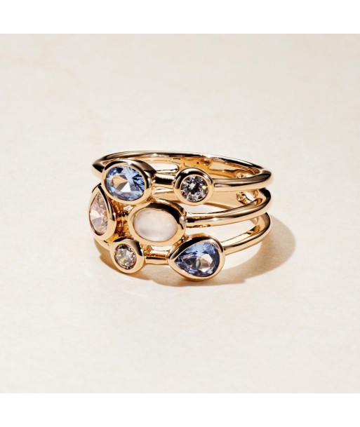 Bague multi-rangs sertie d'oxyde bleu et pierre de lune en plaqué or Amélioration de cerveau avec